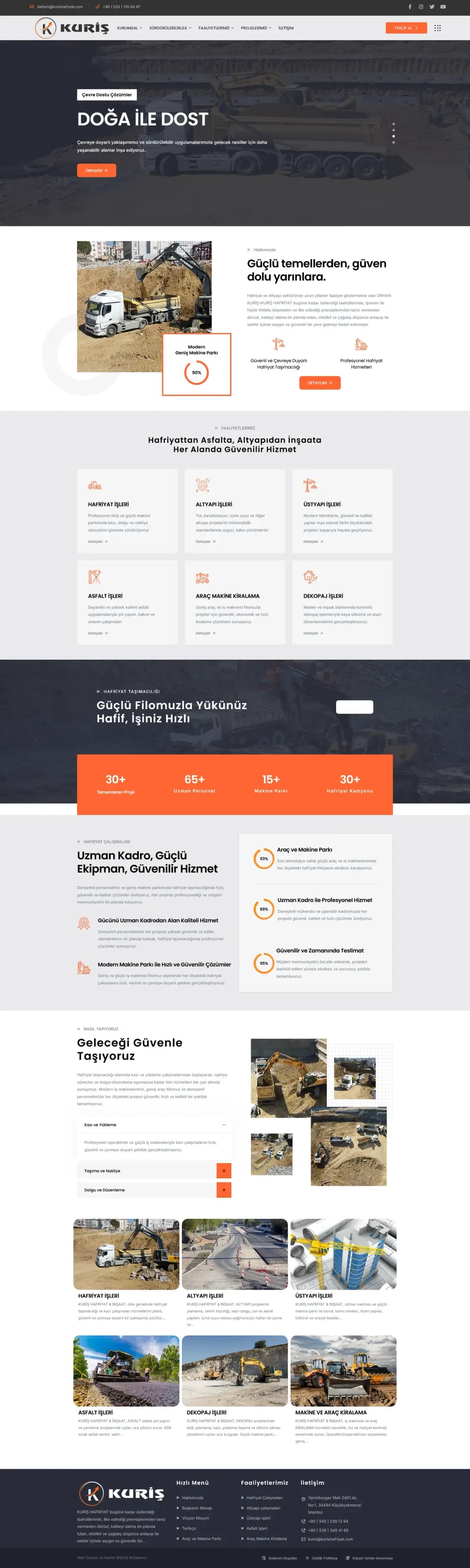 Kuriş Hafriyat & İnşaat web sitesinin ana sayfası