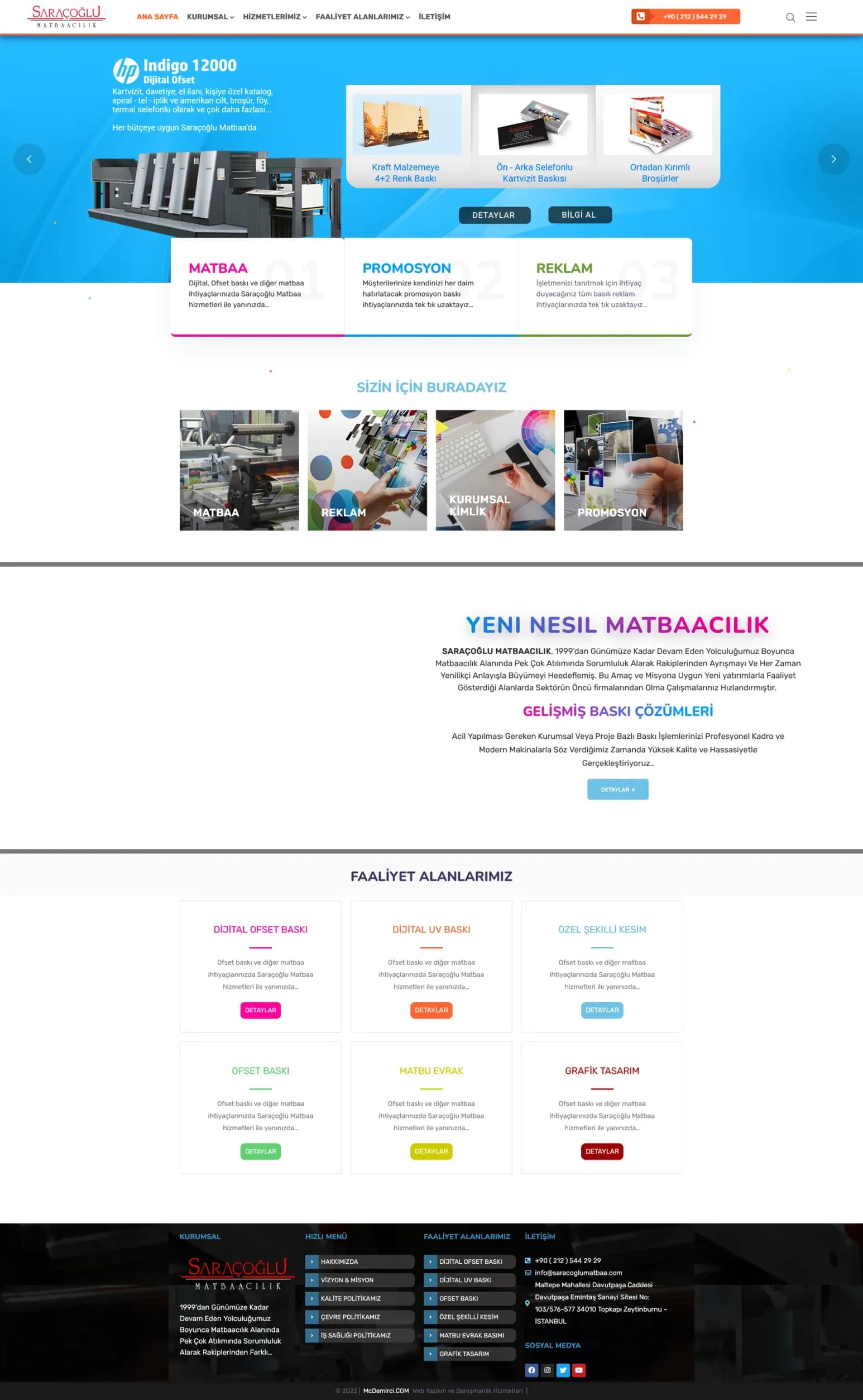 Saraçoğlu Matbaacılık web sitesinin ana sayfası