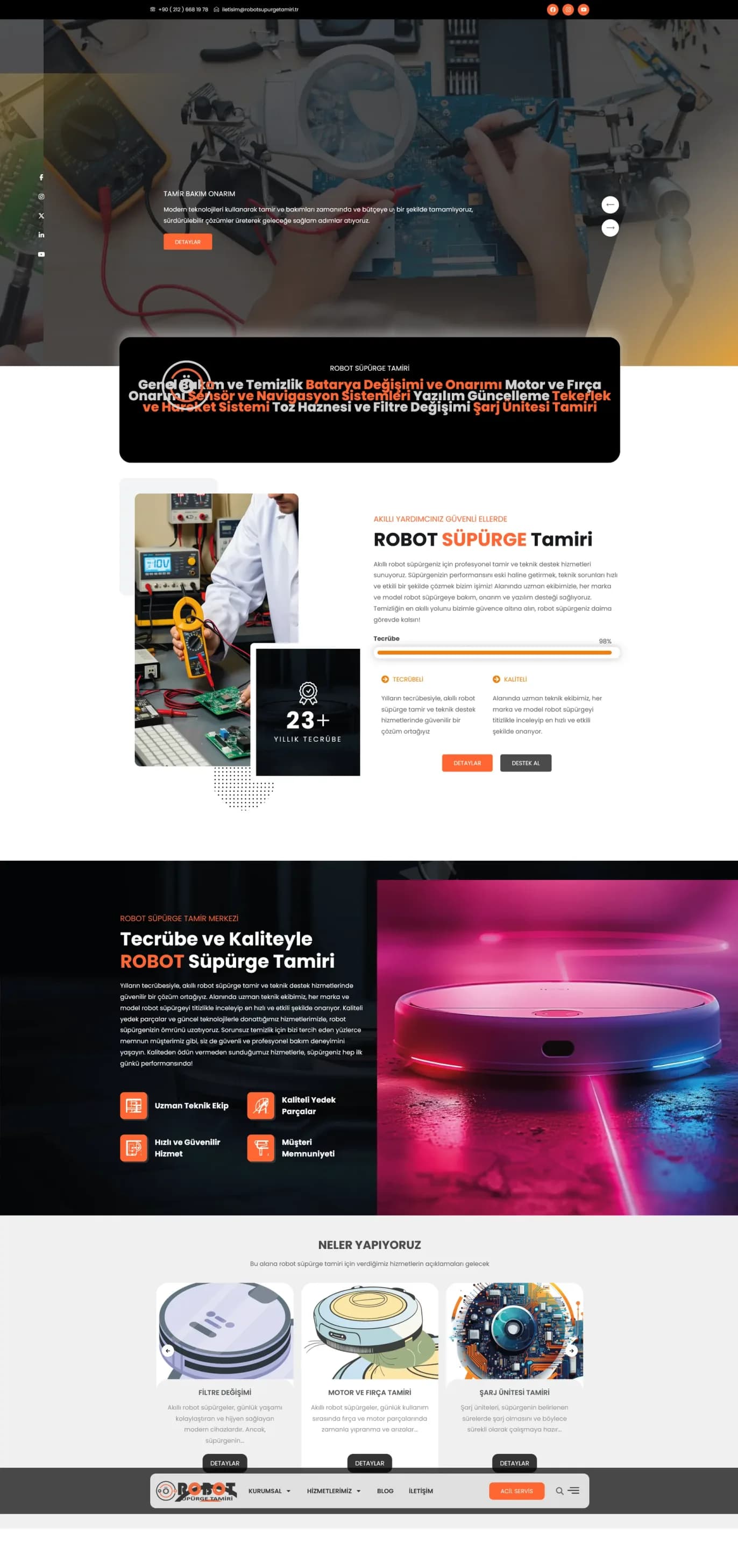 Robot Süpürge Tamiri web sitesinin ana sayfası