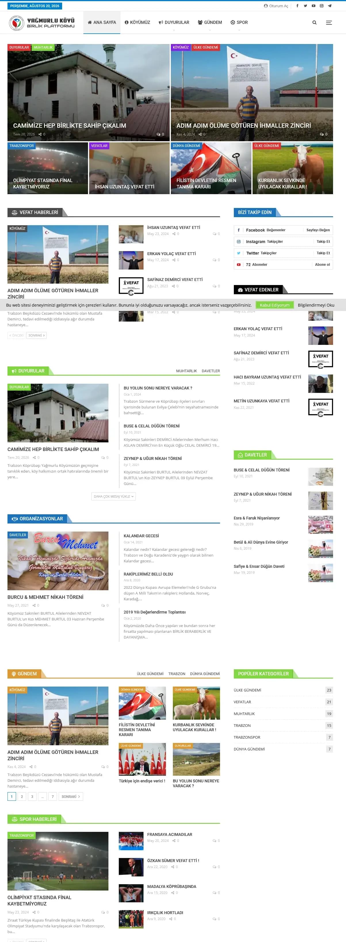 Yağmurlu Köyü Birlik Platformu web sitesinin ana sayfası