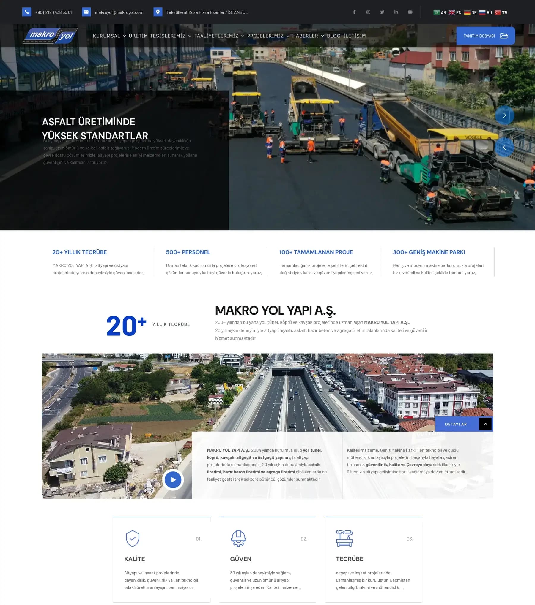 Makro Yol Yapı web sitesinin ana sayfası