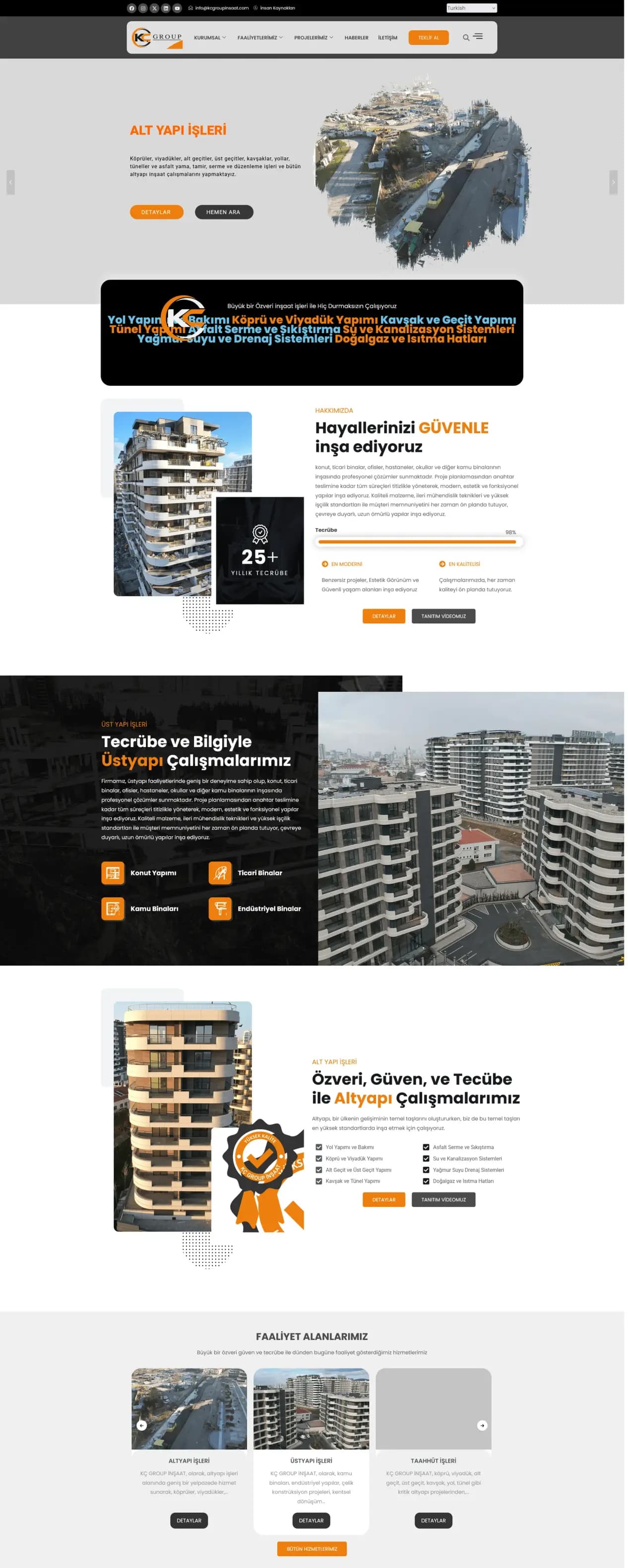 KÇ Group İnşaat web sitesinin ana sayfası